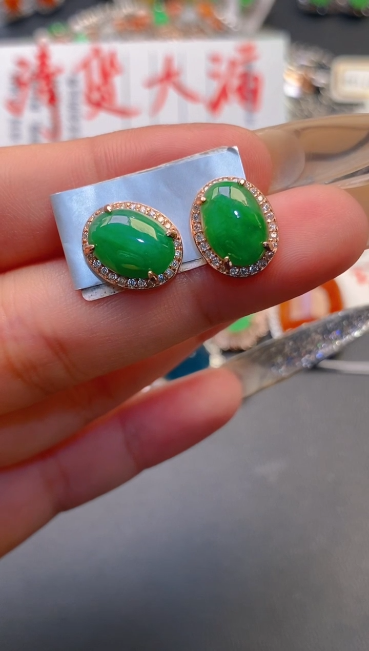 【闪购商品】翡翠耳饰银S925镶嵌天然A货翡翠1