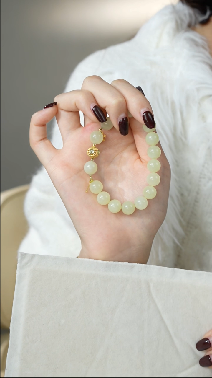 【闪购商品】和田玉手链18K金镶嵌10mm黄口/18k