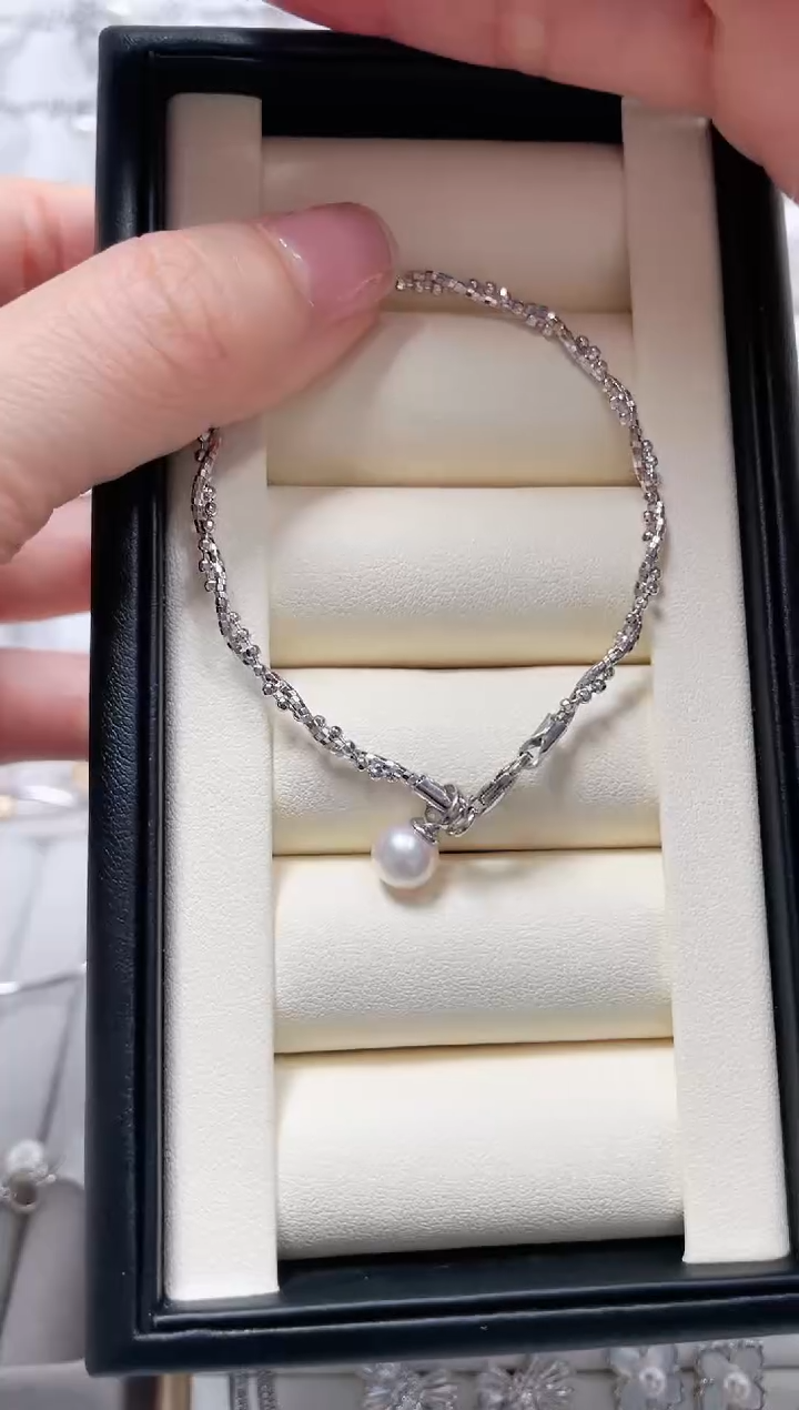 【闪购商品】海水珍珠手绳银S925镶嵌海水珍珠麦穗手链