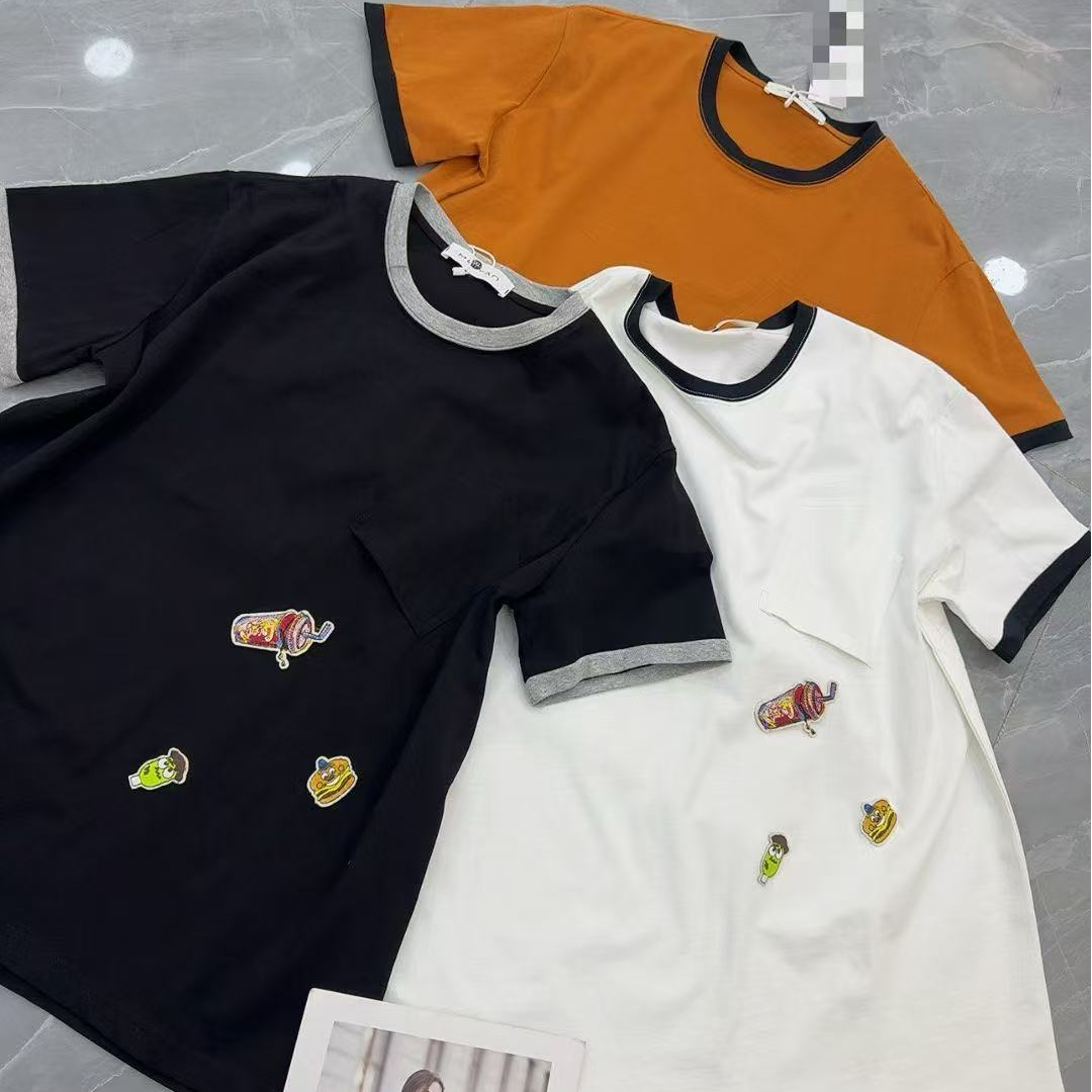 【大美家】拼色贴布标假2件反兜短袖5571