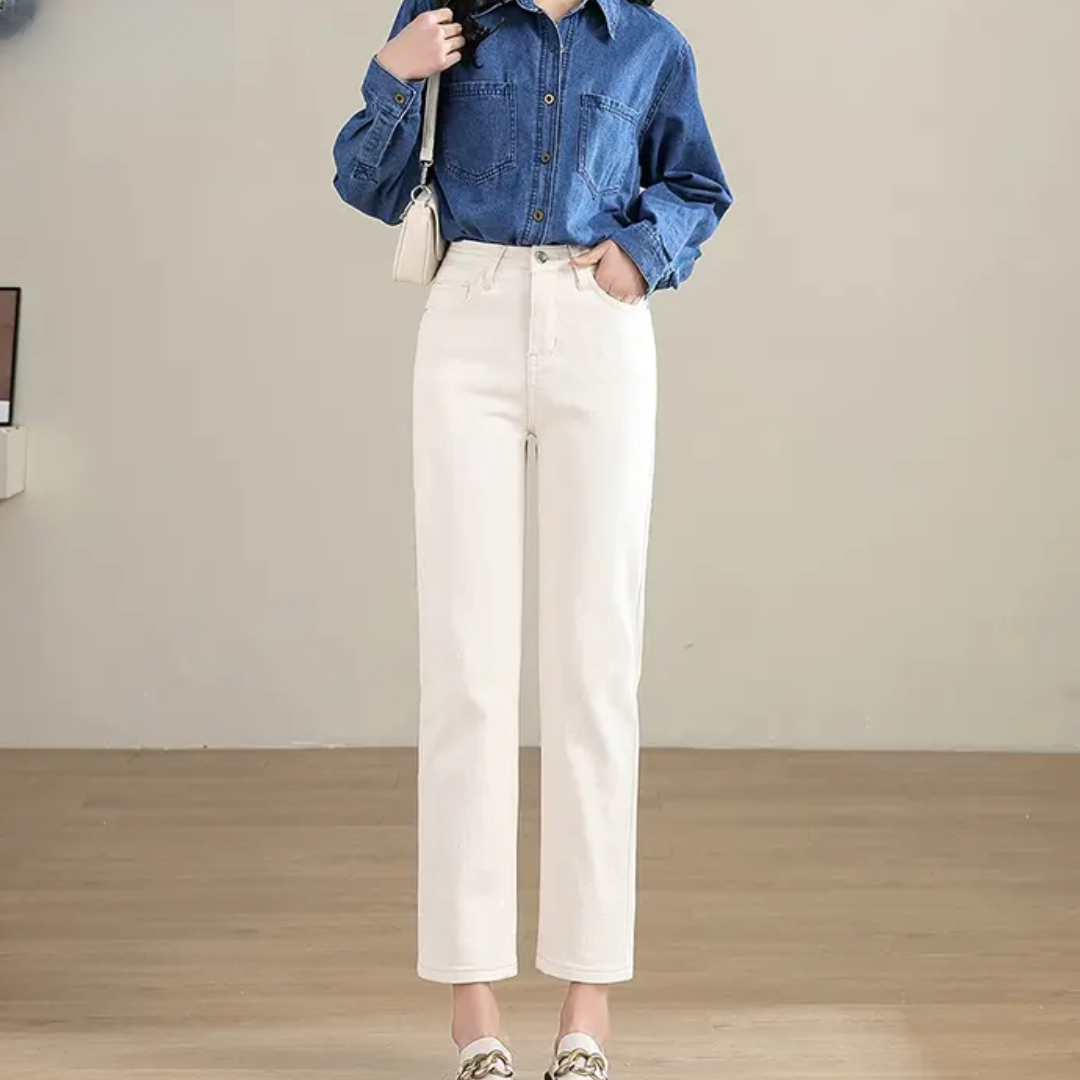 衣源G26813#牛仔裤女2025秋款宽松高腰显瘦直筒烟管裤(长约90）