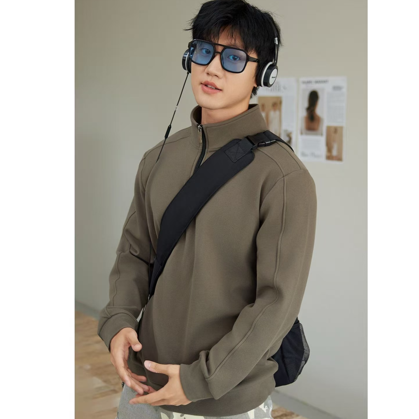 禹优选-2882男士休闲立领咖啡衫