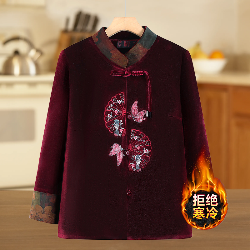 中老年女装秋冬外套洋气中式妈妈金丝绒国风唐装老人衣服奶奶上衣