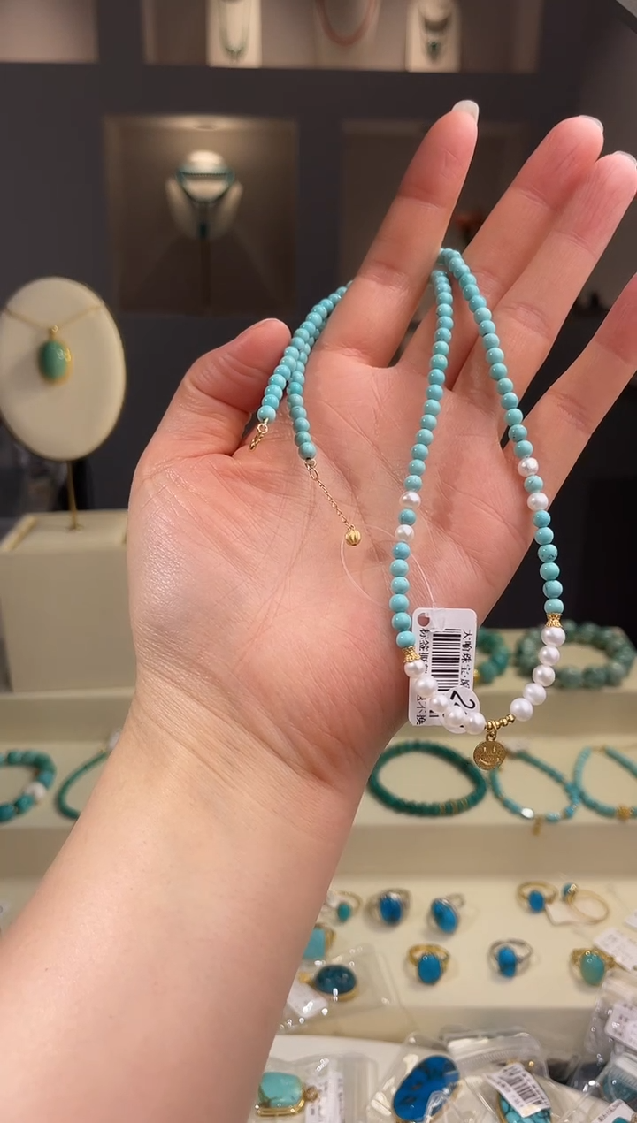 18K金镶嵌绿松石项链1