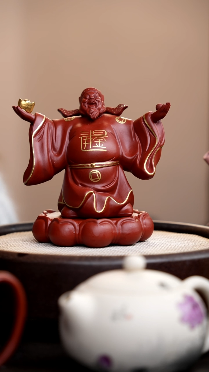 茶壶紫砂大红袍财爷日进斗金+大红袍底座