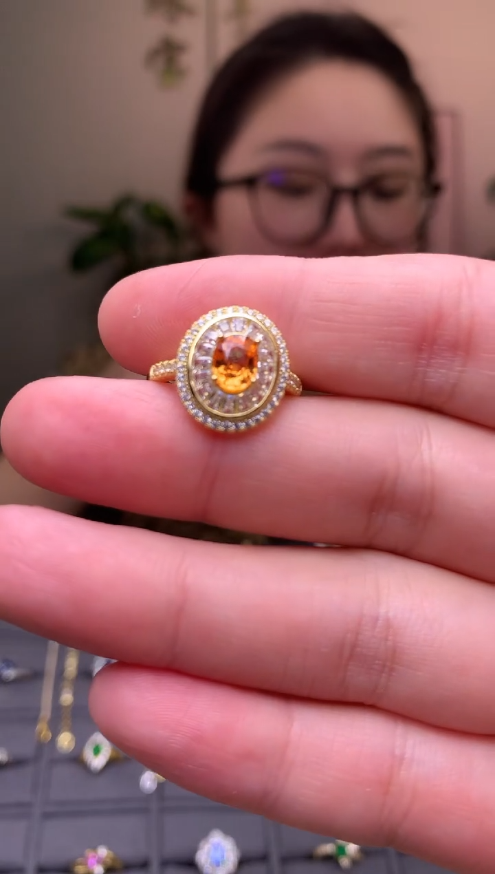 银S925镶嵌戒指石榴石（芬达石）张**r戒指