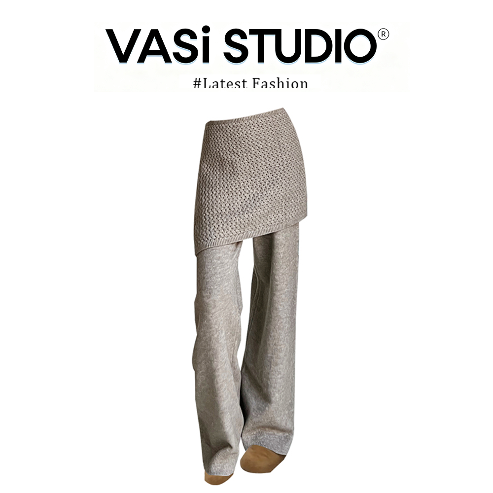 VASI 设计感假两件屁帘阔腿裤女秋冬新款显瘦百搭直筒休闲长裤子 