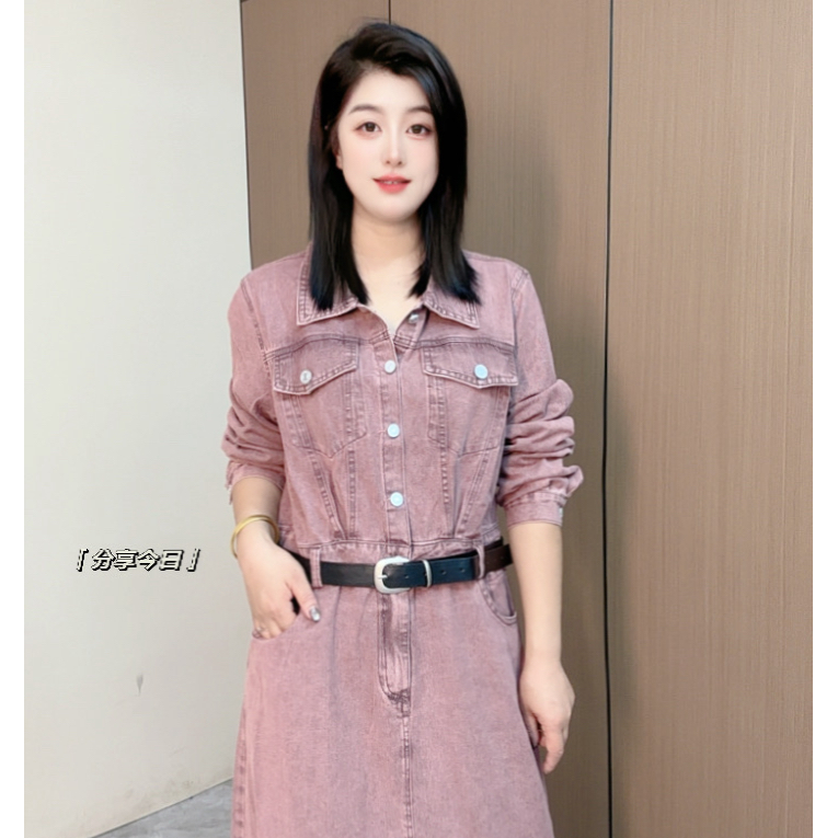大码秋冬气质牛仔连衣裙姐妹长短款显瘦减龄百搭宽893款