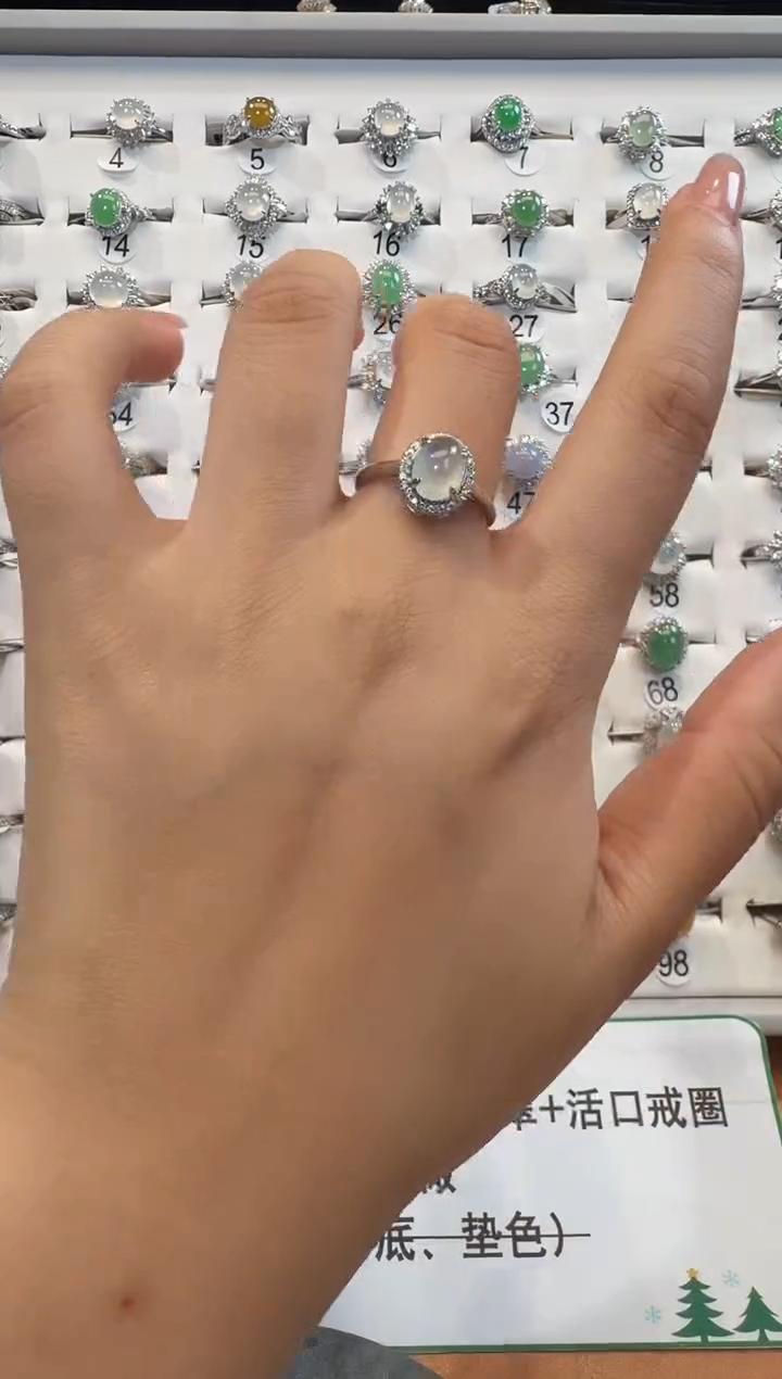 银S925镶嵌戒指翡翠925银镶翡翠戒指镶嵌176
