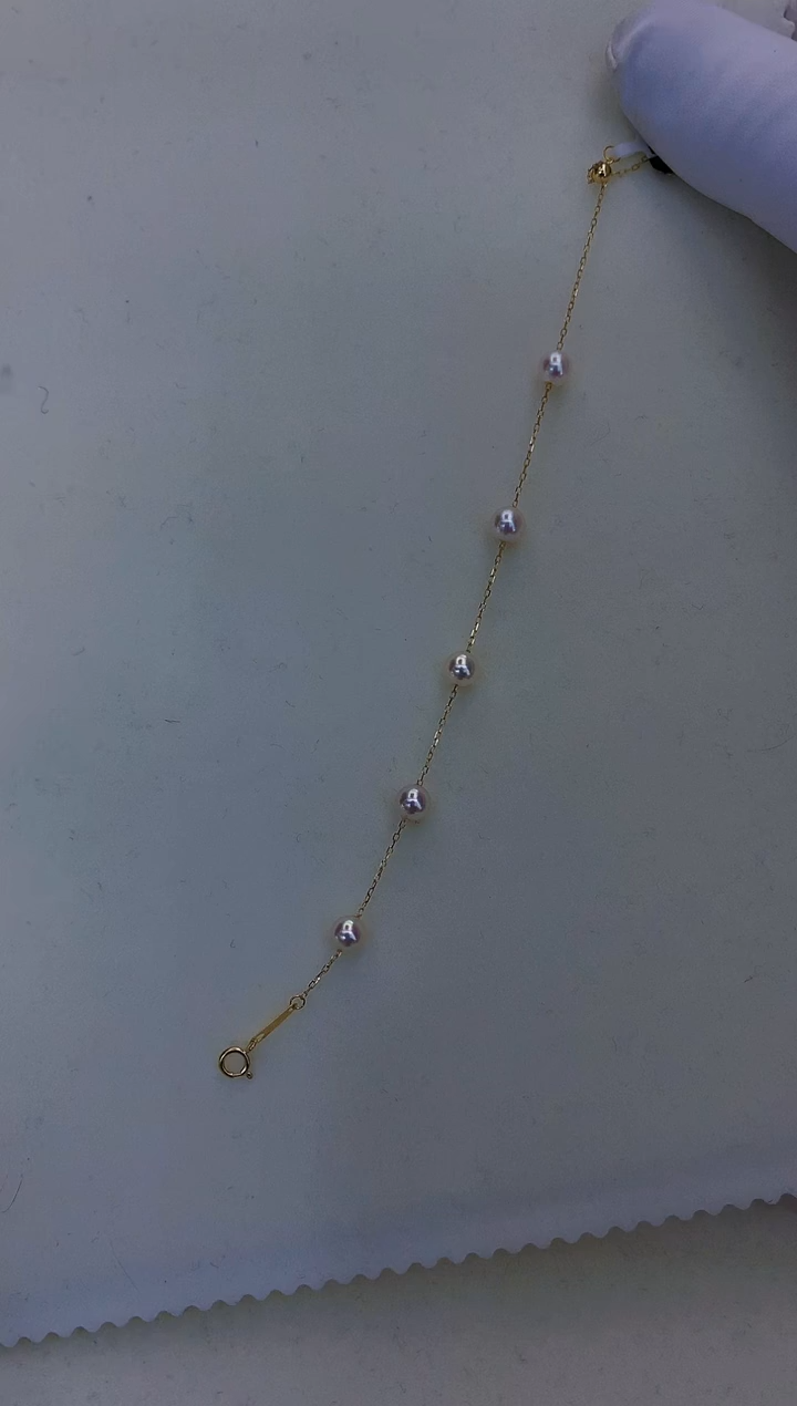 18K金镶嵌海水珍珠饰品5-6M家满天星手链