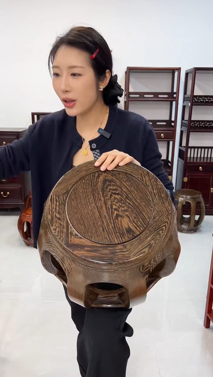 鸡翅木类家具国标红木鸡翅木小鼓凳假一赔四