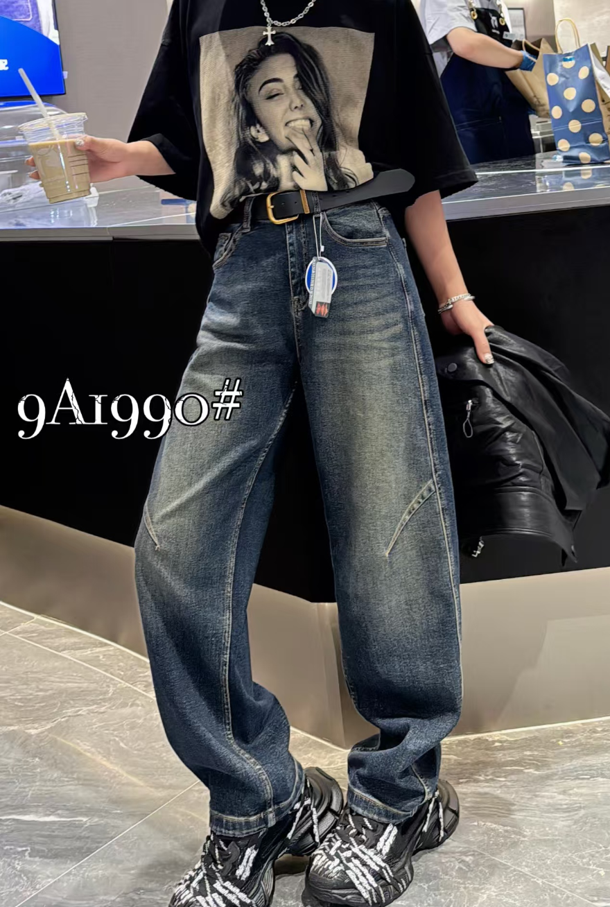 【二婷推荐】25年秋季新款时尚水洗做旧牛仔裤9A1990-1