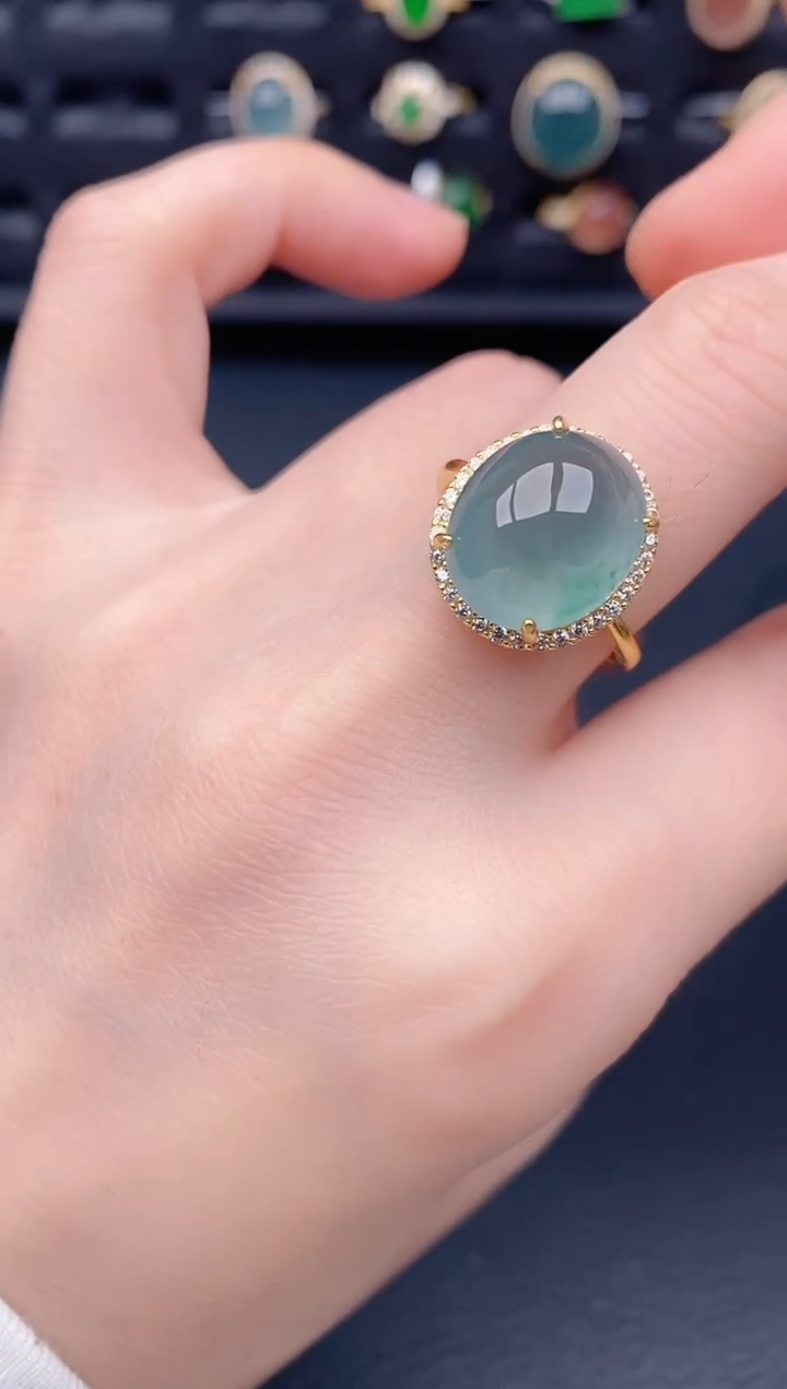 银S925镶嵌戒指翡翠天然a货翡翠358