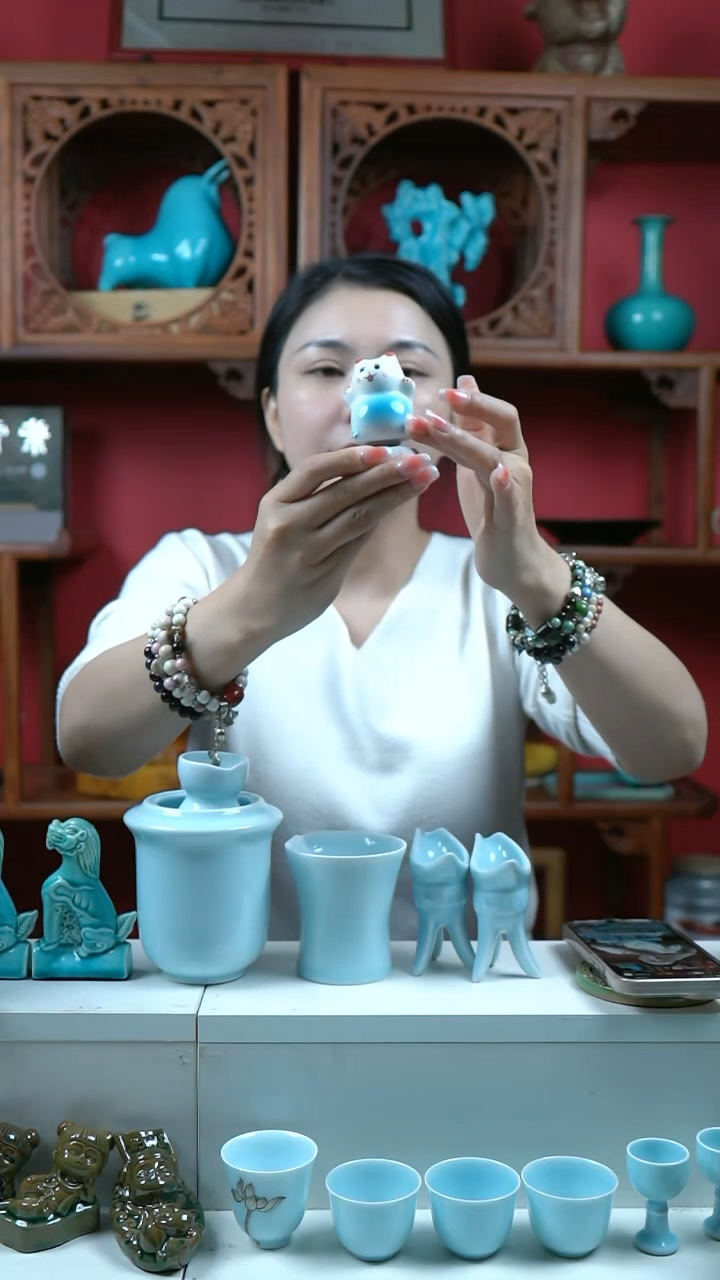 成品琉璃武当窑手作旋转招财猫  一件多样性发货 