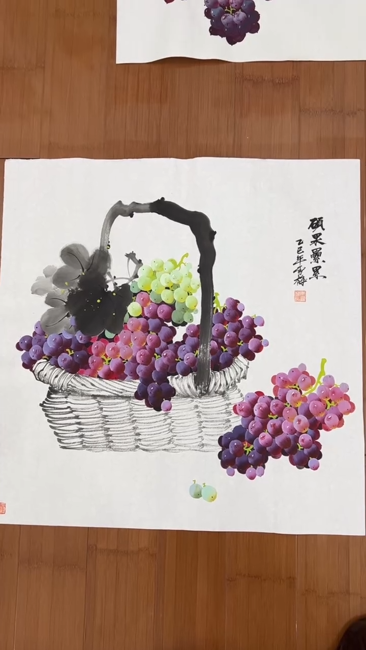 国画【福利，纯手工手绘】李雪梅葡萄68*68厘米