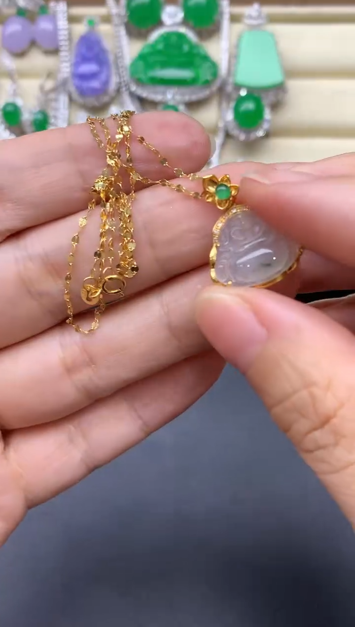 翡翠18K金镶嵌颈饰377-中国好珍宝