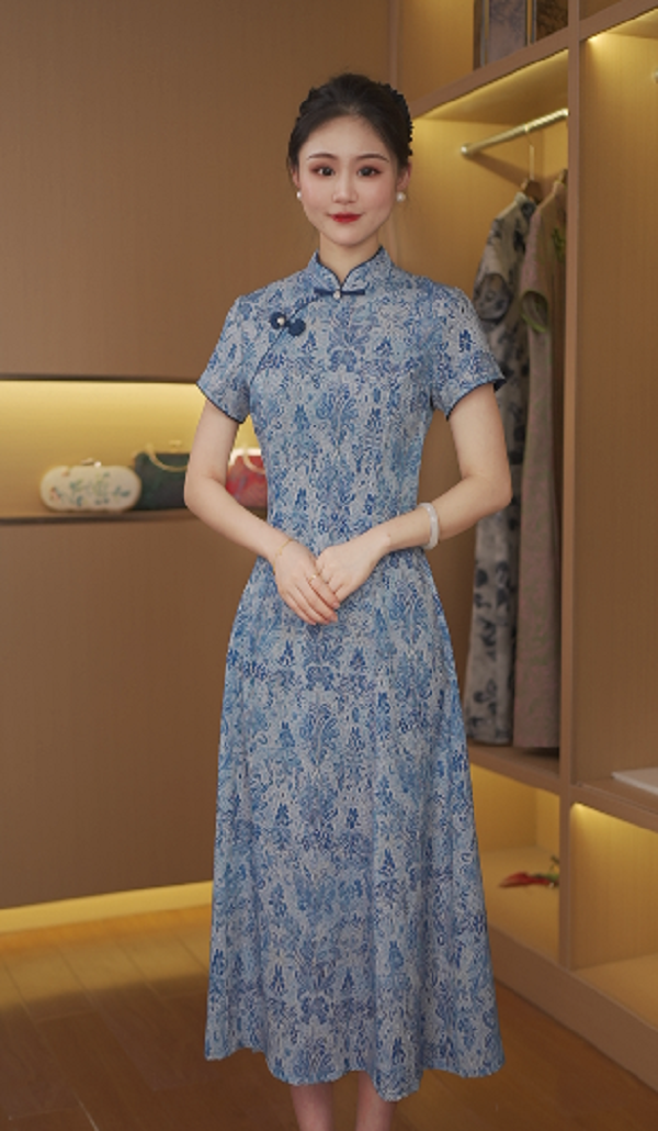 崖香 国风日常气质优雅显瘦长款奥黛改良旗袍