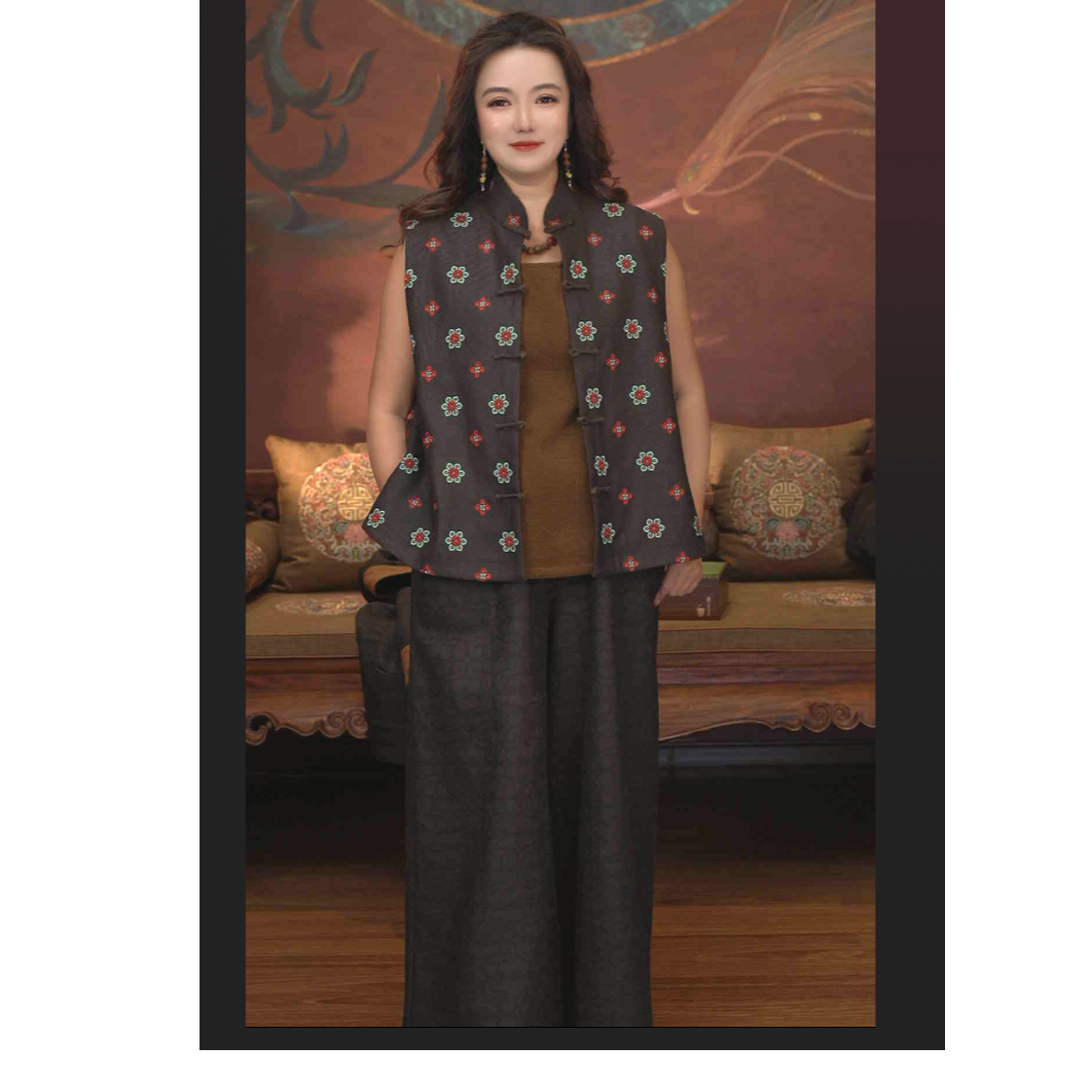 爱上莲心【如意祥云】柞蚕丝阔腿裤 新中式老钱风传统中国风
