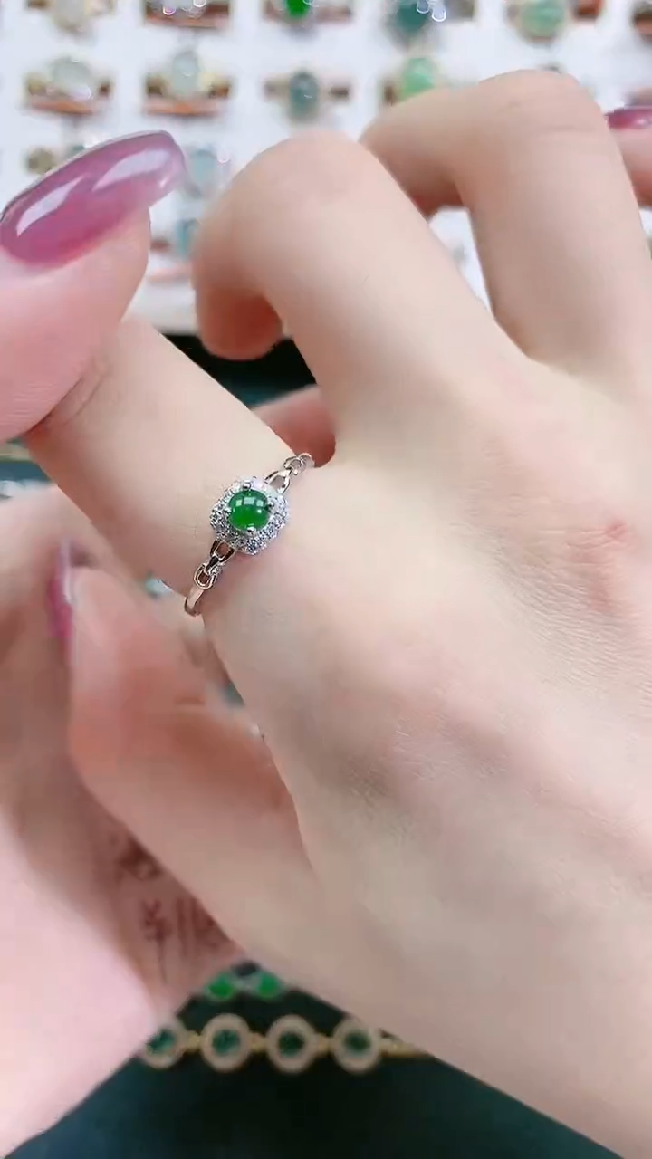银S925镶嵌戒指翡翠天然翡翠
