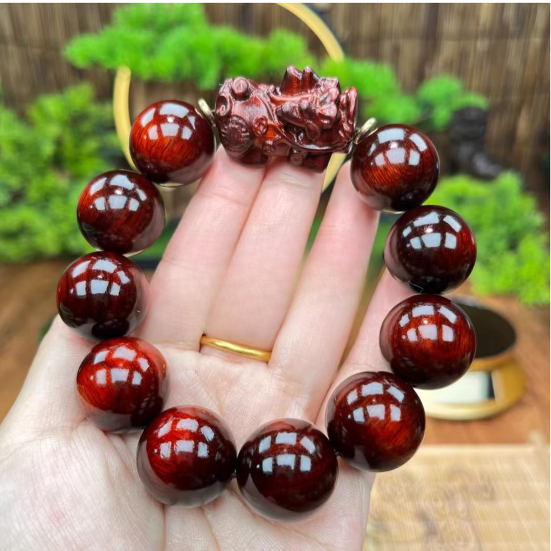 2.0紫檀穿貔貅单圈手串小叶紫檀珠串【720】