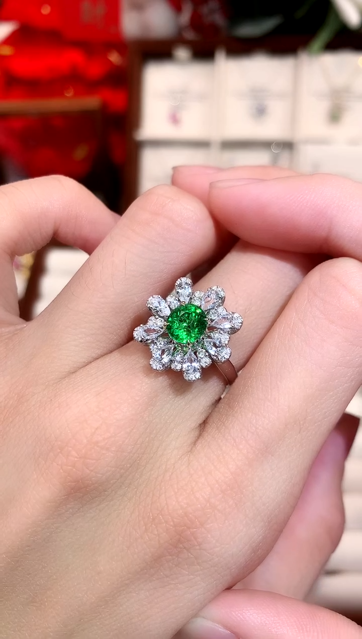 【闪购商品】石榴石（沙弗莱）戒指18K金镶嵌1.46ct/天然宝石/
