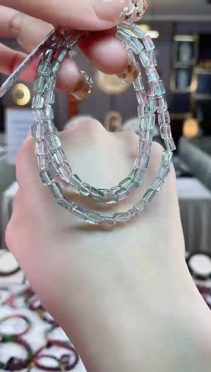 【闪购商品】孤品西瓜原石三圈手链未镶嵌碧玺dan一物一证