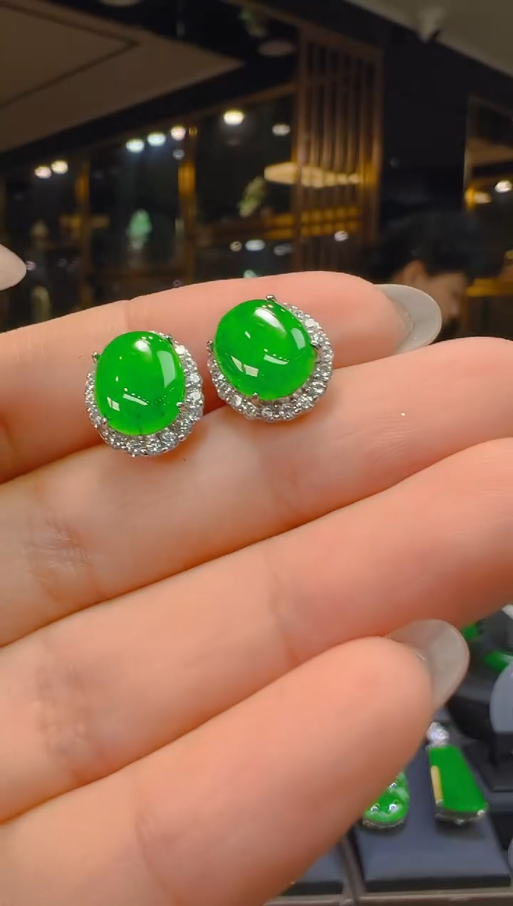 银S925镶嵌翡翠耳饰092(多样性发货发其一)