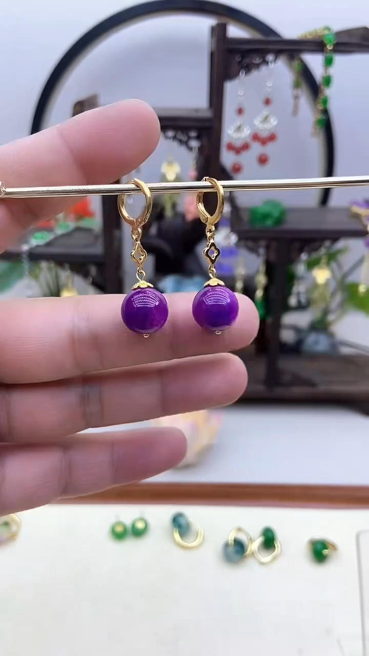 苏纪石（舒俱来）14K金镶嵌耳钉66号