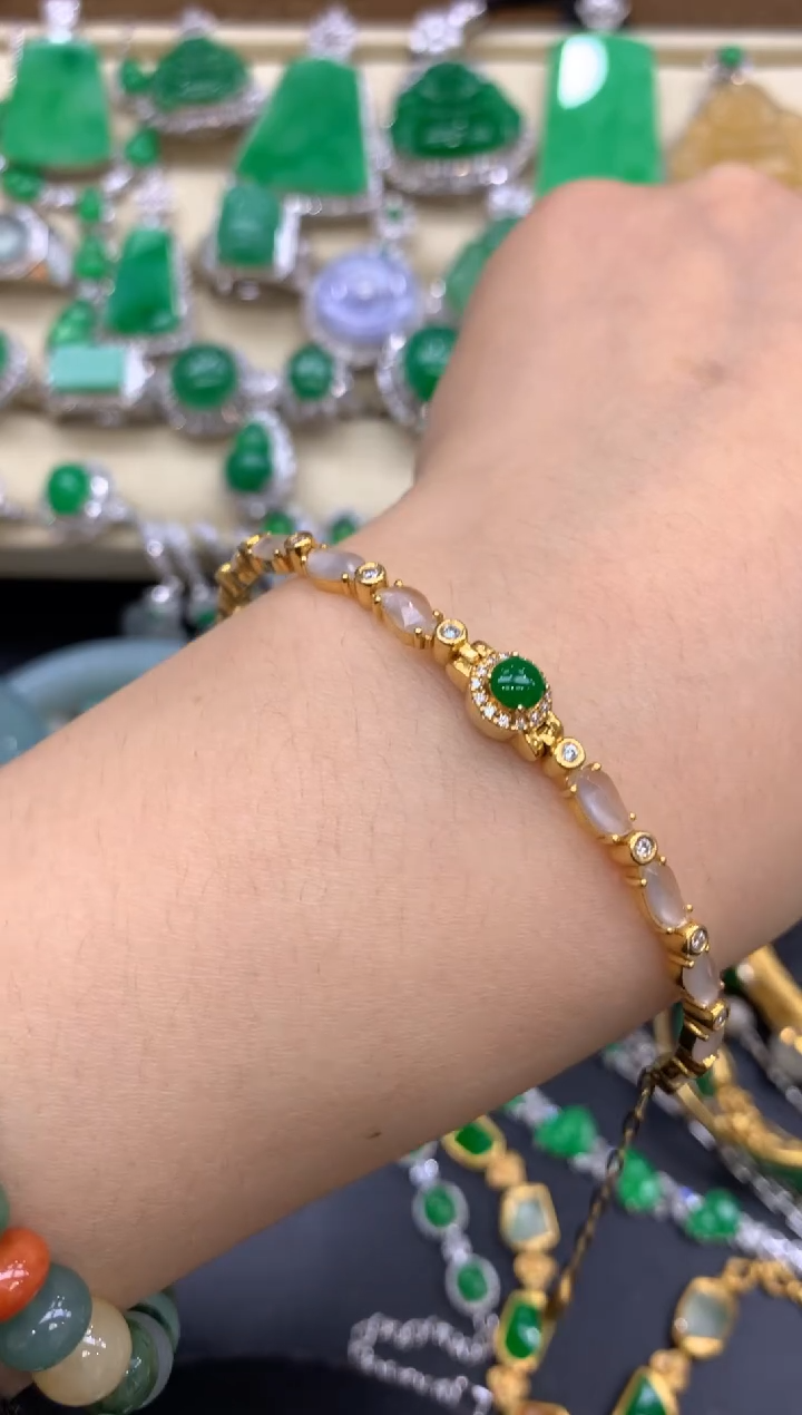 【闪购商品】翡翠手链18K金镶嵌498-中国好珍宝