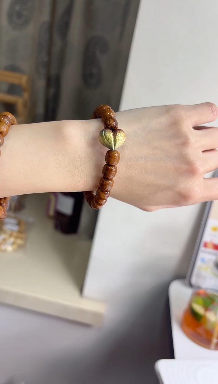 手串菩提根/象牙果库克桶珠9*9mm大漆爱心手串