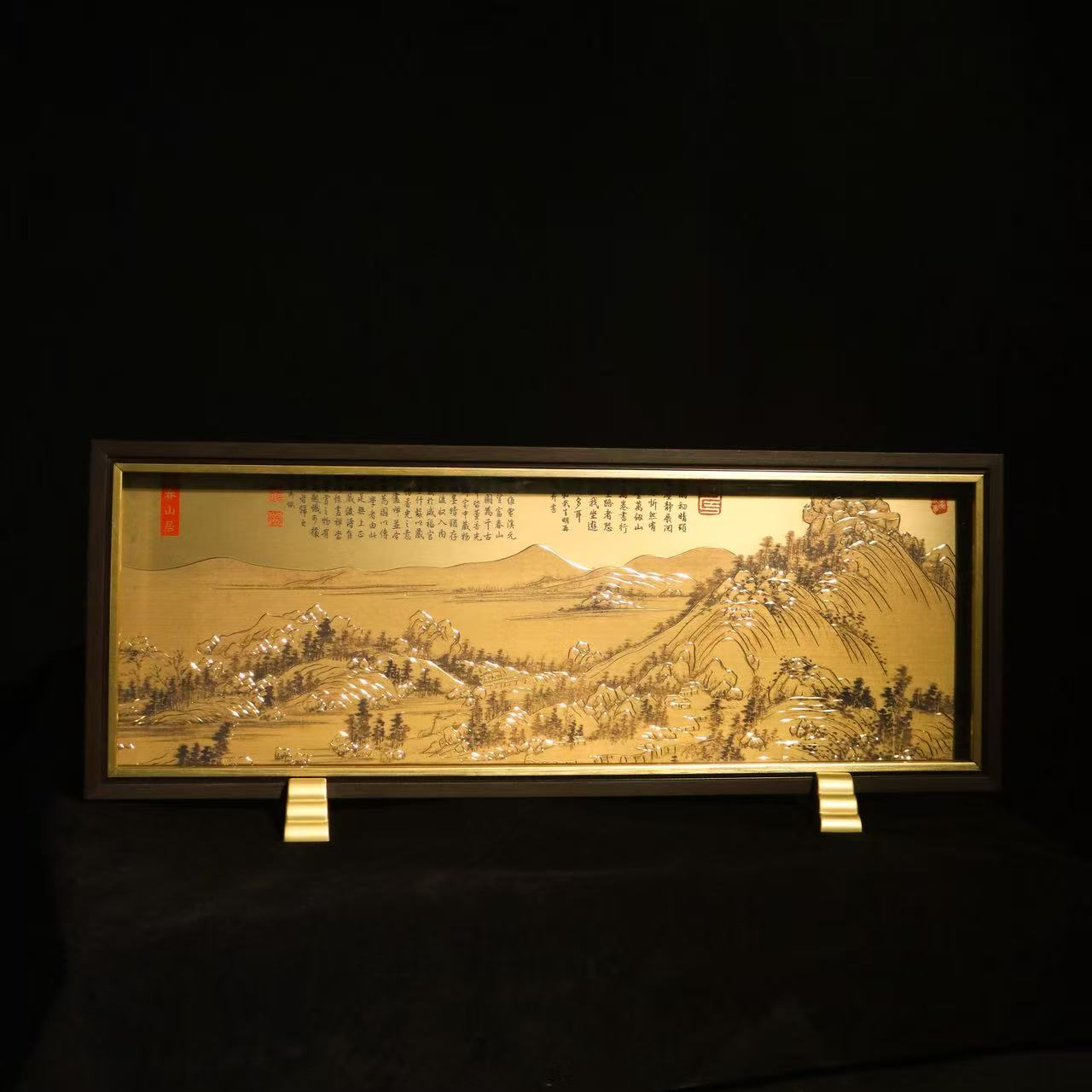 铜画故事-金工錾绘富春景富春山居摆件古法錾刻工艺