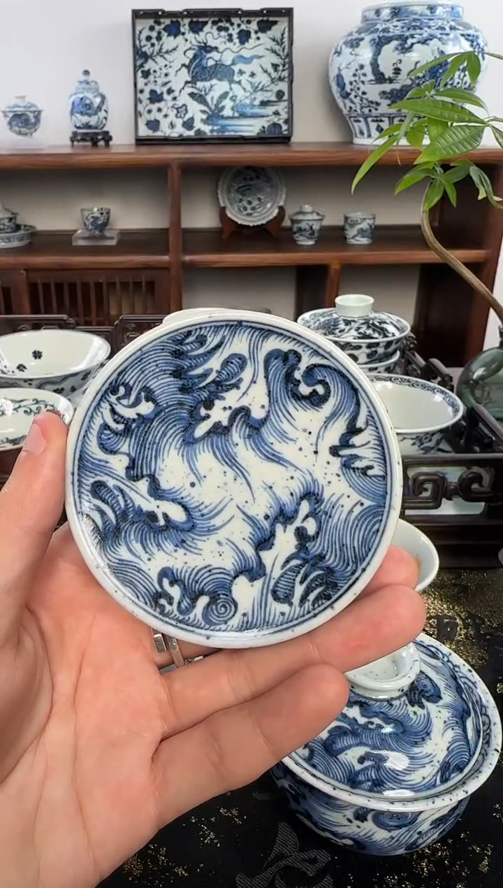 【闪购商品】摆件含真藏古撒蓝海浪盖置