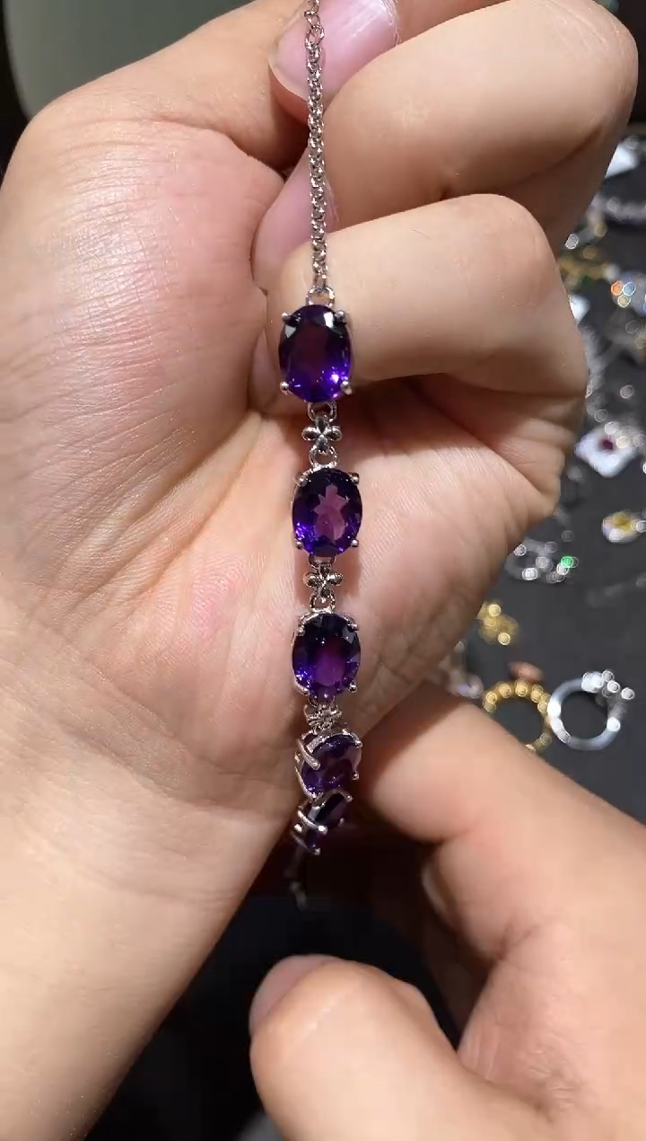 银S925镶嵌手链紫晶手链