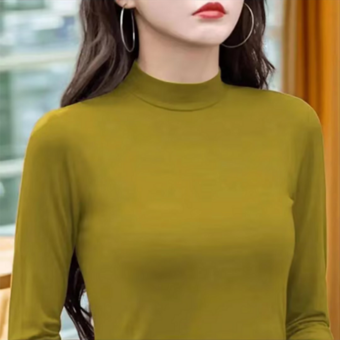 秋冬季显瘦德绒保暖时尚长袖T恤上衣2025半高领宽松打底衫