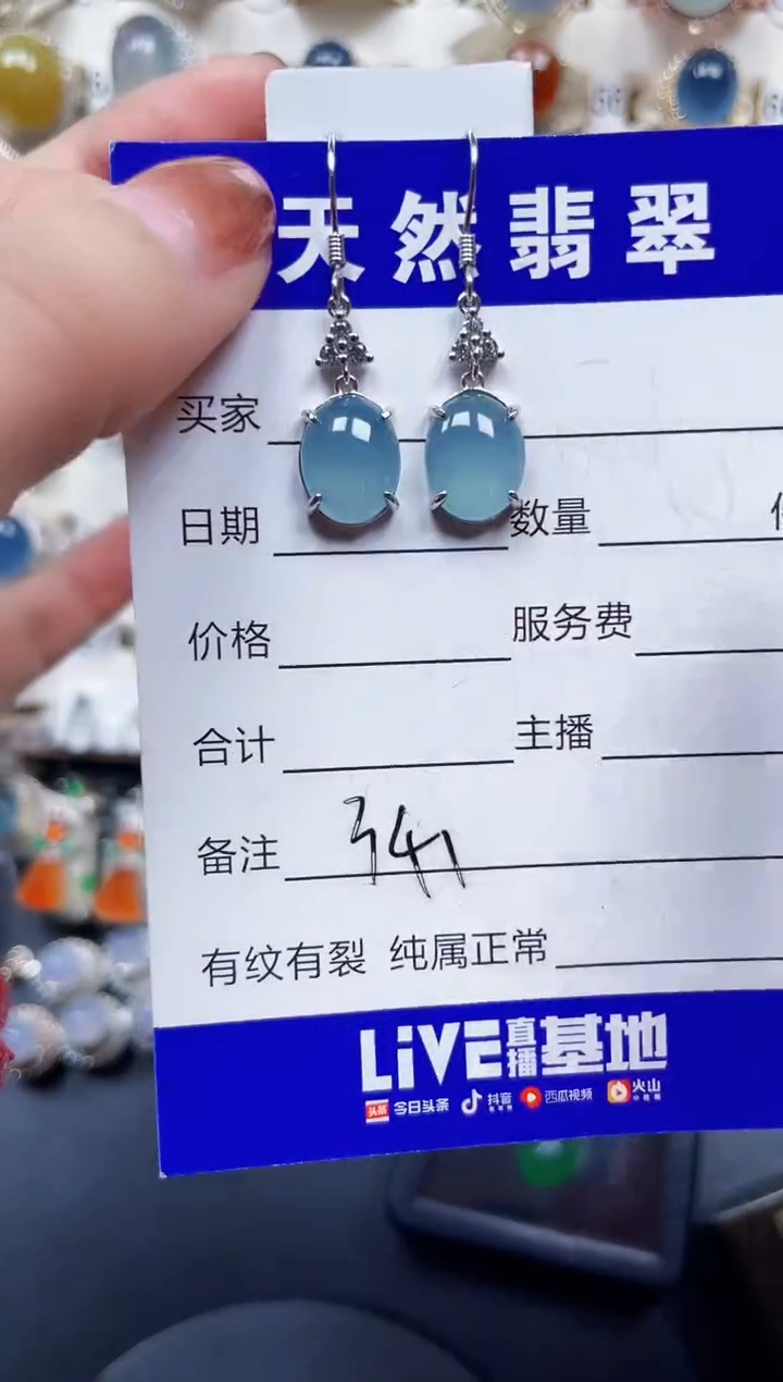 银S925镶嵌翡翠耳饰341