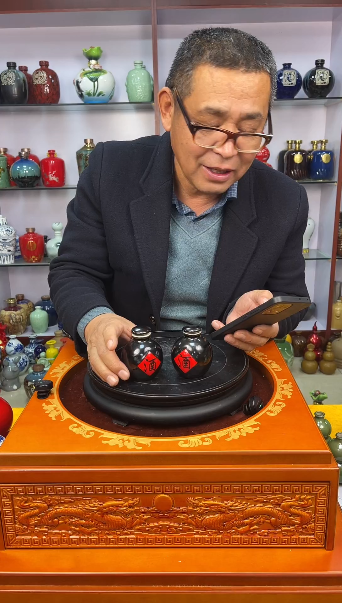 瓶瓷 2俩装小黑酒字瓶2个      陶瓷空酒坛