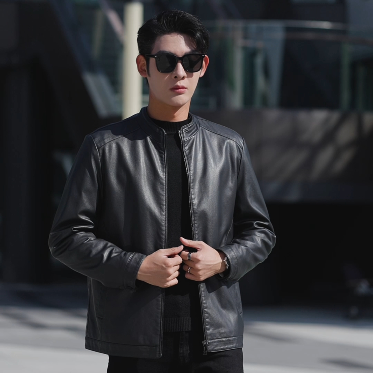 【海宁锋尚】秋冬立领高端真皮休闲商务皮衣中年外套夹克爸爸装2336