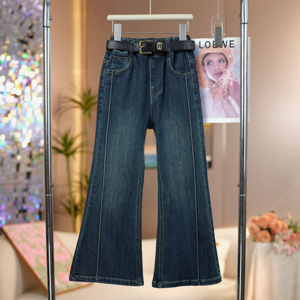 女童2025秋冬新款拼接设计牛仔裤中大童时尚百搭儿童洋气喇叭裤子