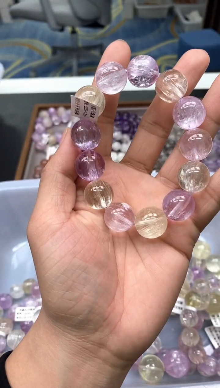 未镶嵌锂辉石手串今*10彩锂辉17mm