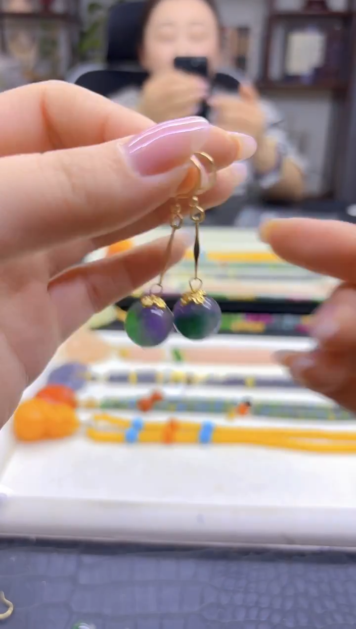 14K金镶嵌翡翠耳饰DIY款E939