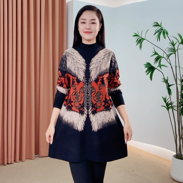 383号秋季冬季新款秋冬时尚网红打底针织百搭加厚女士气质连衣裙