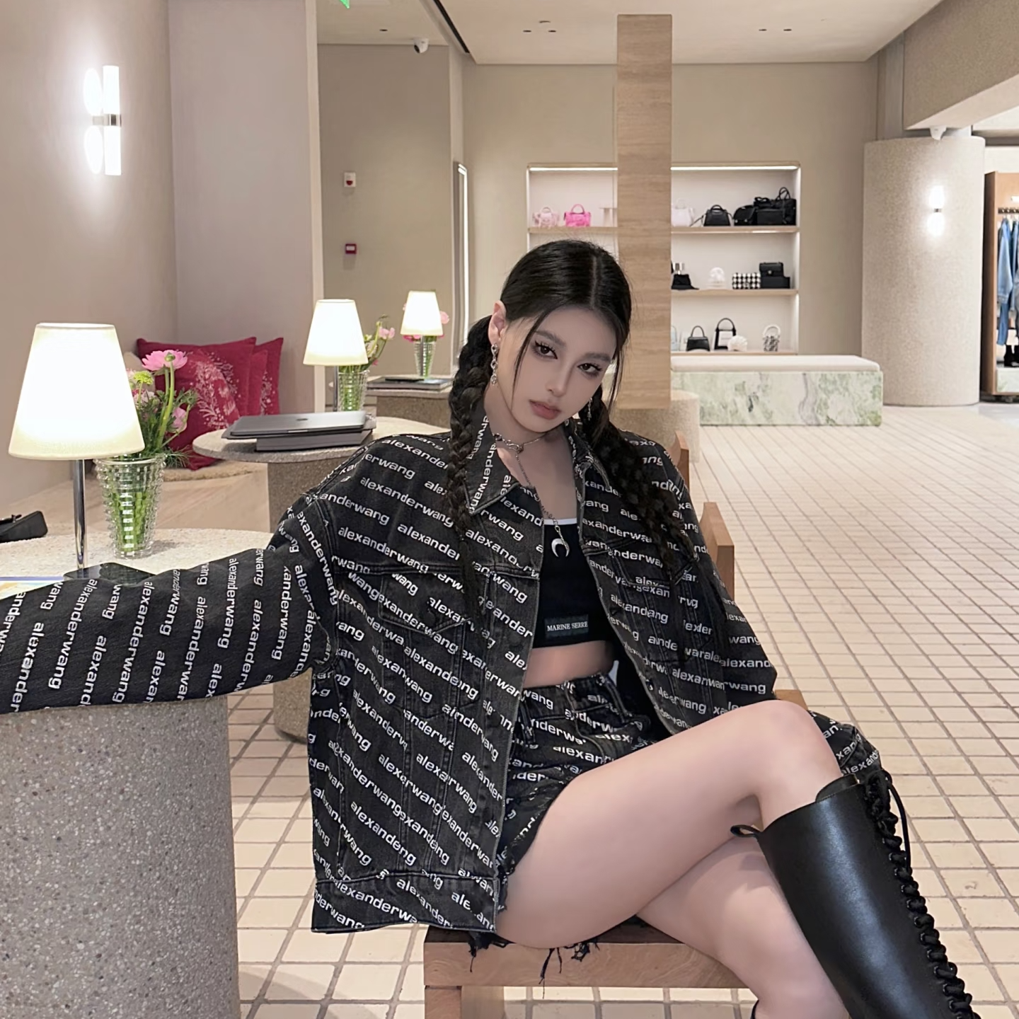 未使用 ALEXANDER WANG 【花花】牛仔外套 印花满LOGO TP033677