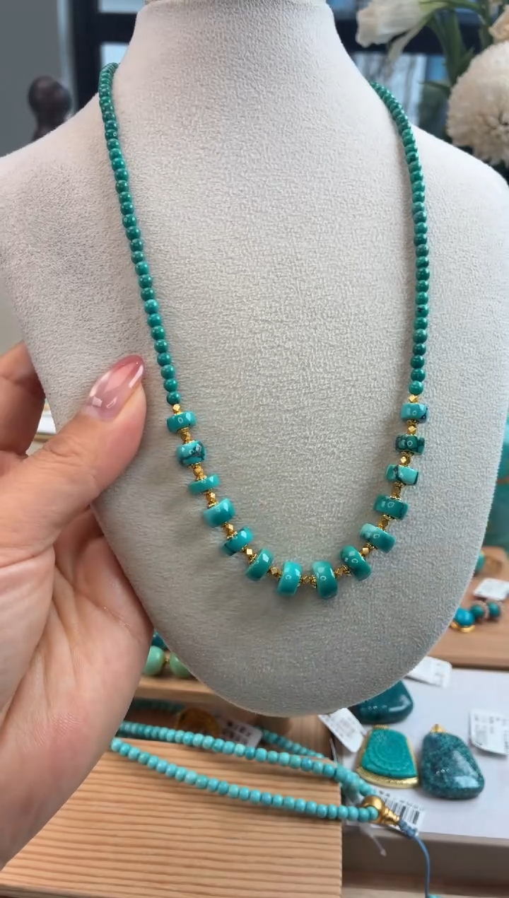 银S925镀金镶嵌绿松石项链1