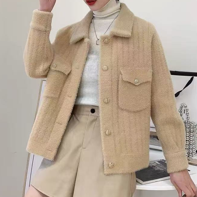 20245年秋冬女装纯色时尚显瘦气质简约百搭翻领小香风洋气女外套