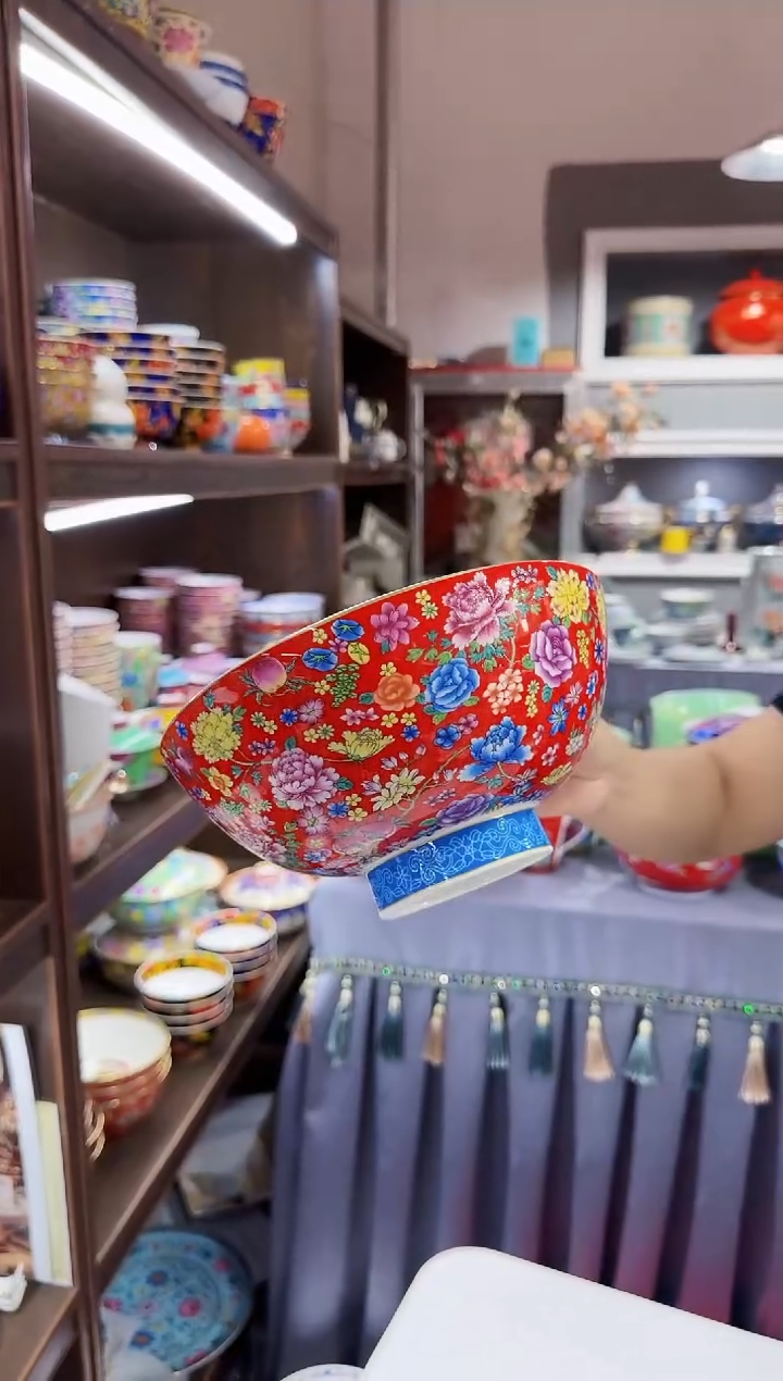 珐琅8英寸汤碗1个景德镇陶瓷