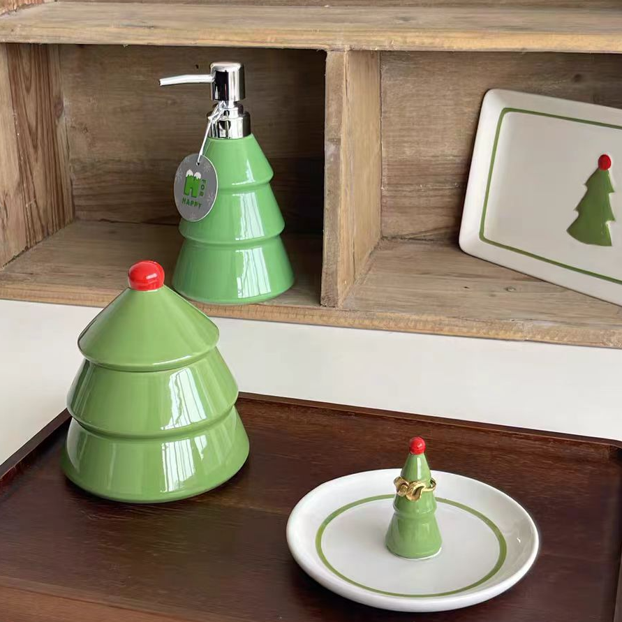 圣诞四件套（350ML储物罐&400ML洗手液瓶&11CM首饰盘&25CM长方盘）