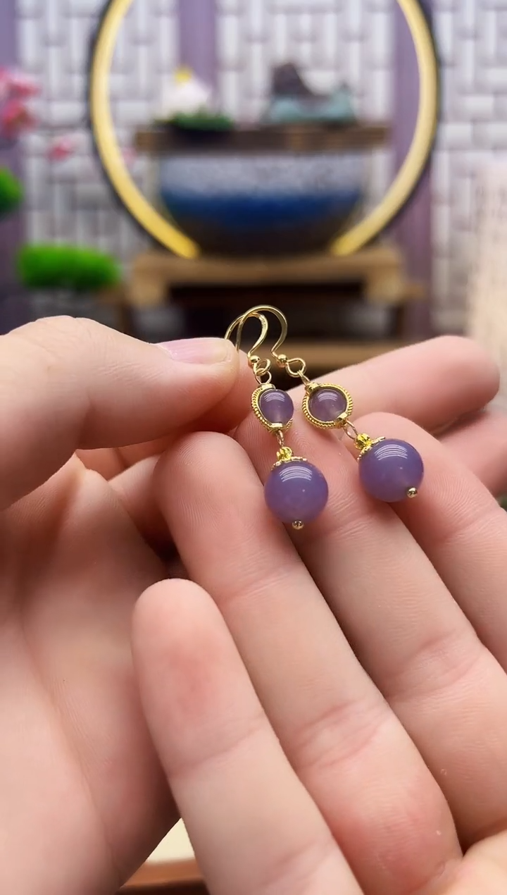 和田玉14K金镶嵌耳饰E310