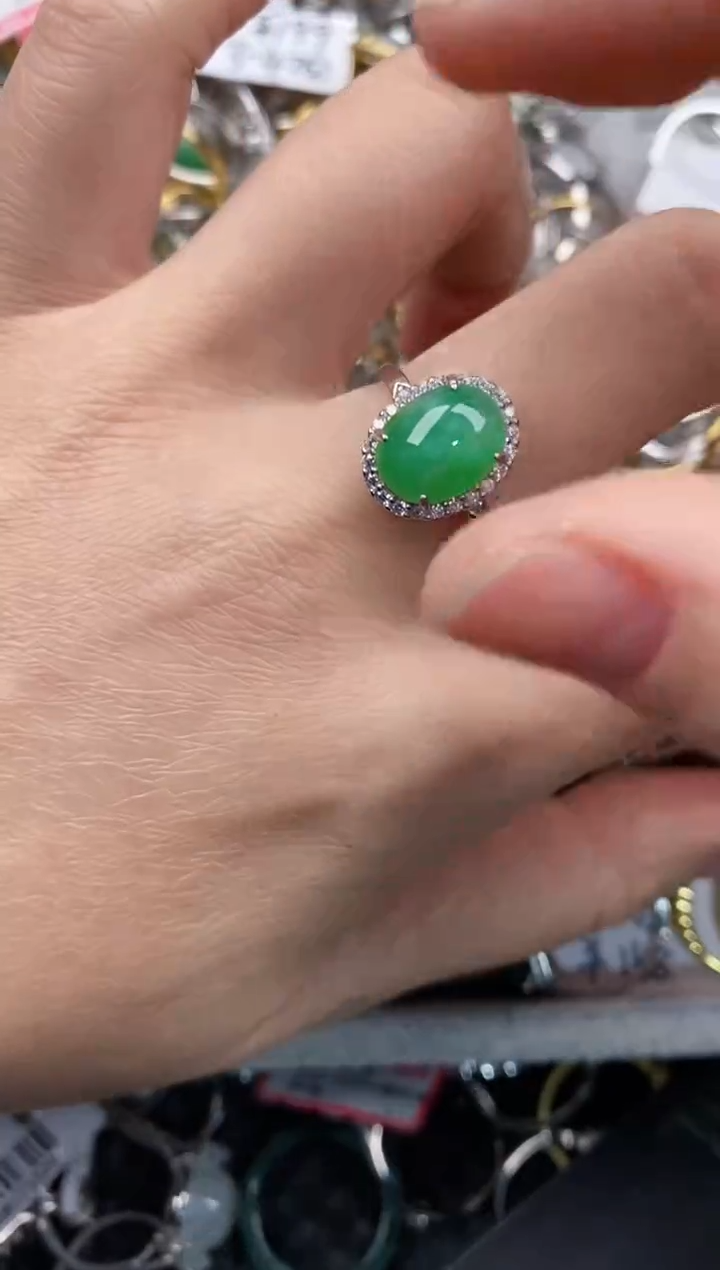 银S925镶嵌戒指翡翠10             5