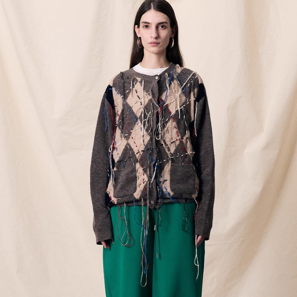 YOUWEI 有尾 时尚菱格流苏开衫毛衣25冬设计师 Y2125405