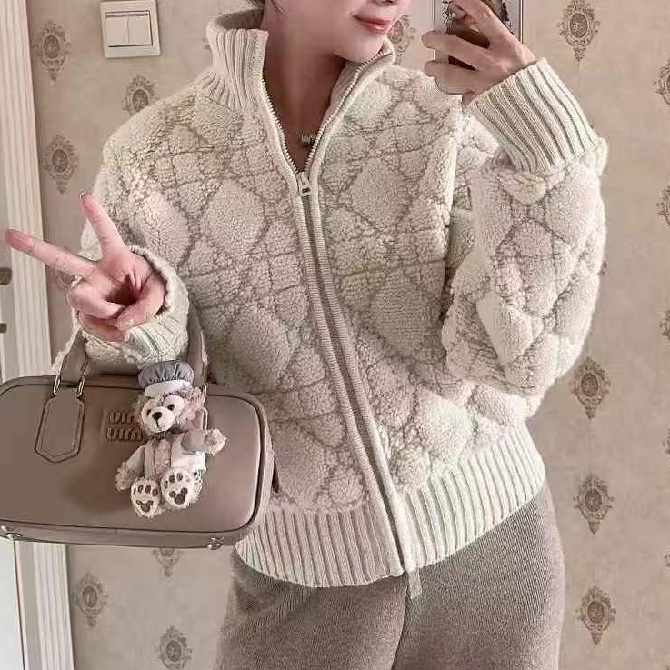 99新 DIOR/迪奥 F38码米白色藤格纹经典款立领长袖外套 